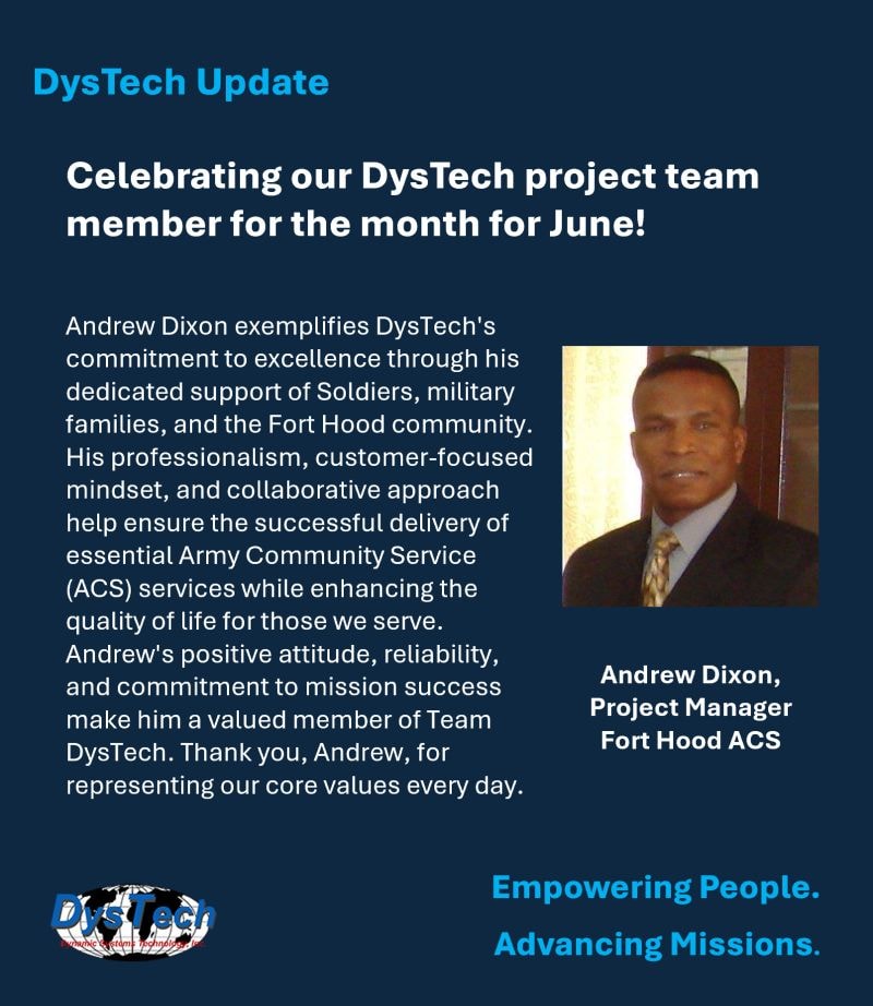 Recognizing Andrew Dixon as Project Team Member of the Month for June