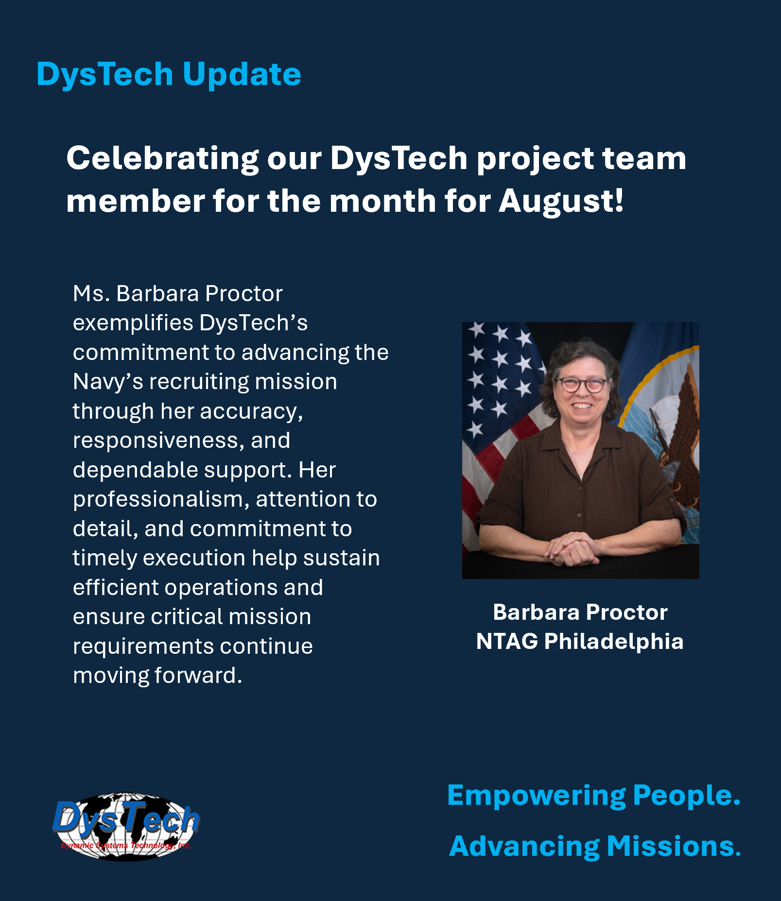 Recognizing Ms. Barbara Proctor as Project Team Member of the Month for August