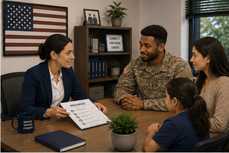 Military soldier with family