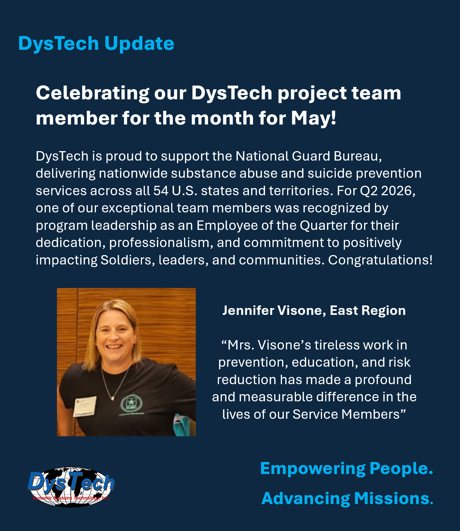 DysTech Recognizes Project Team Member of the Month — Jennifer Visone